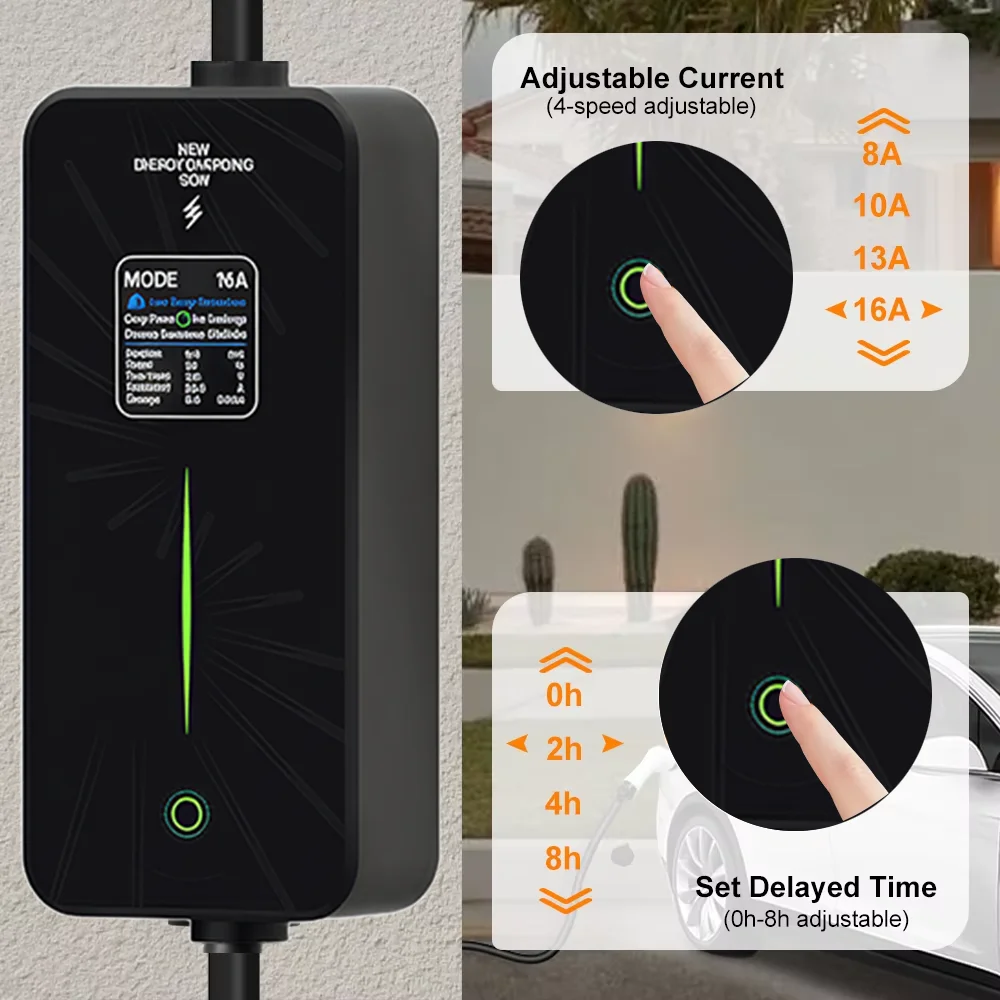 3.5KW Portable EV Charger 3M-10M Cable Type2 IEC62196/ GB/T Connector 16A 1Phase EU plug Wallbox Charging for Electric Vehicle