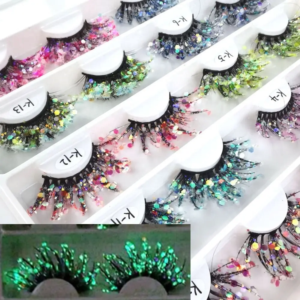 Shiny 25mm Faux Mink Wispy Lashes Luminous 3D Mink Fluorescent Lashes Soft DIY Lashes Glow In Dark Lashes Makeup Tools