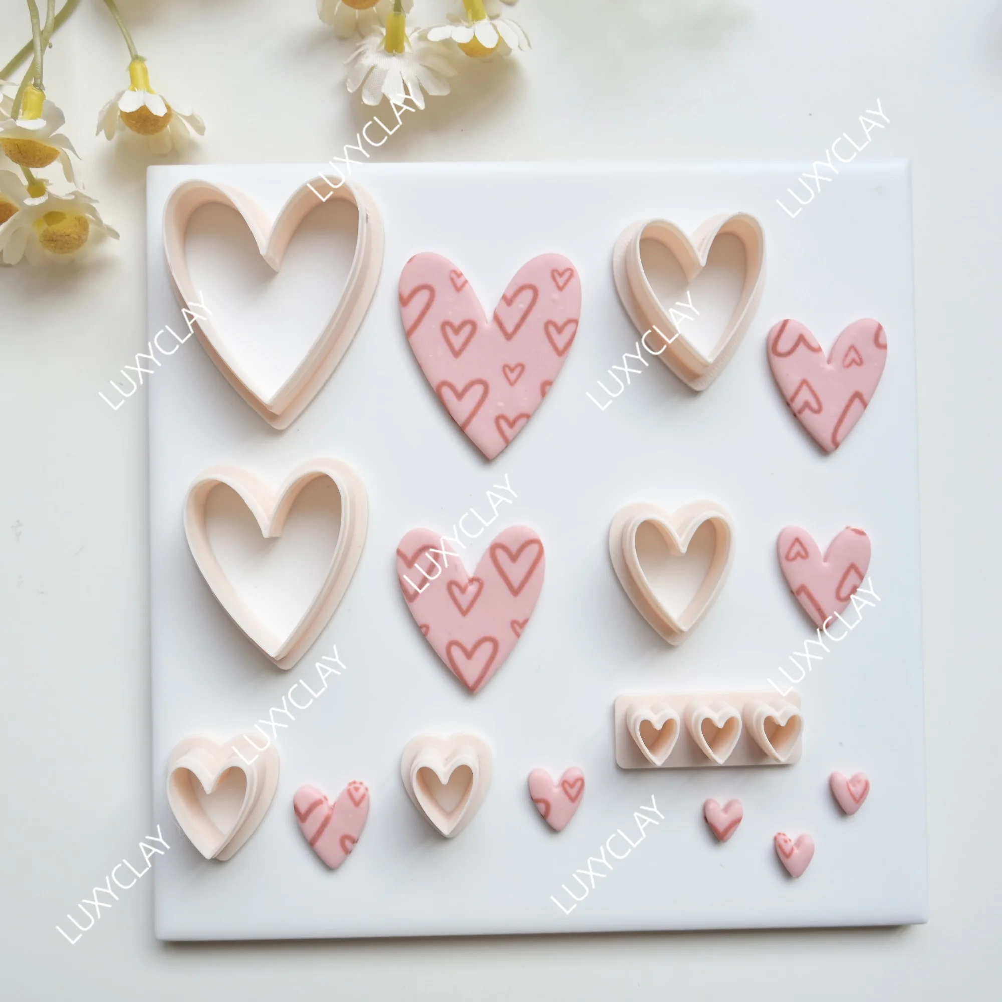 7pcs/set Valentine's Day Heart Shape Clay Molds, 7 Sizes Elongated Heart Pattern Clay Cutters for DIY Jewelry & Earrings Making