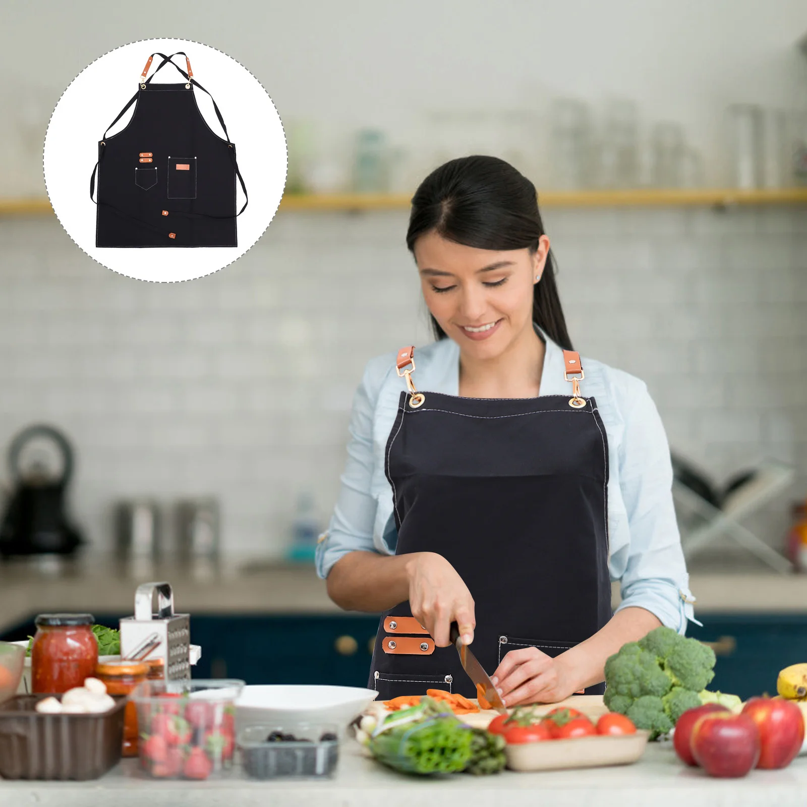 

1Pcs Pure Cotton Canvas Apron Halter-Neck Style Sleeveless Work Apron for Cooking Baking Gardening Hairdressing Salon Barbers