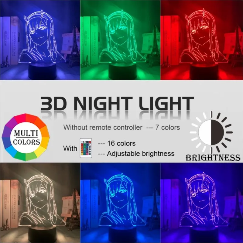 Anime 3d Lamp Zero Two Figure Nightlight Kids Child Girls Bedroom Decor Light Manga Gift Night Light Lamp Darling In The Franxx