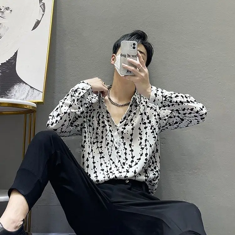 Spring Summer Stylish Long Sleeve Shirt Watercolor Print Top Elegant And Versatile