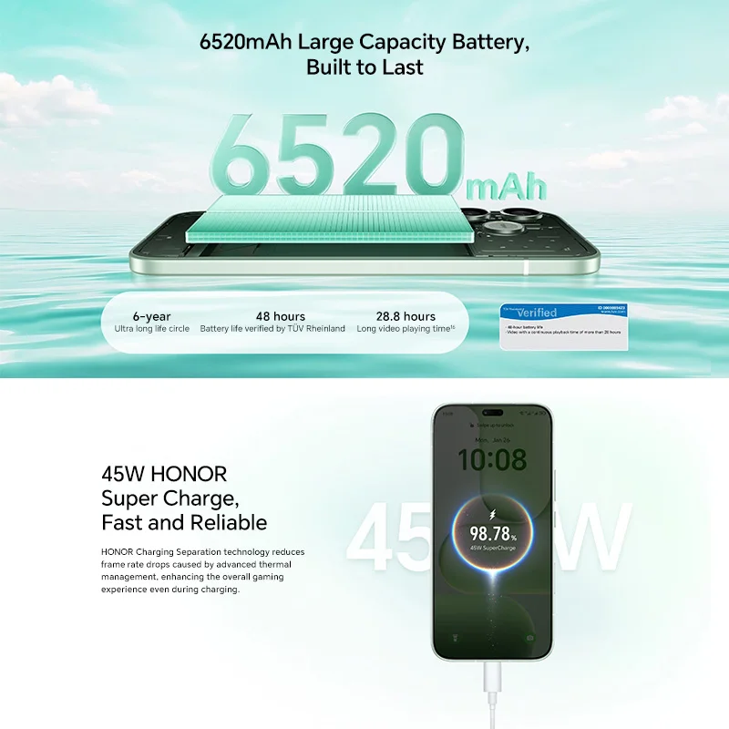 Original New Global Version HONOR 600 Lite 5G 8GB+256GB 6.6'' AMOLED Screen 108MP Main Camera 6520 mAh 45W SuperCharge NFC view 3