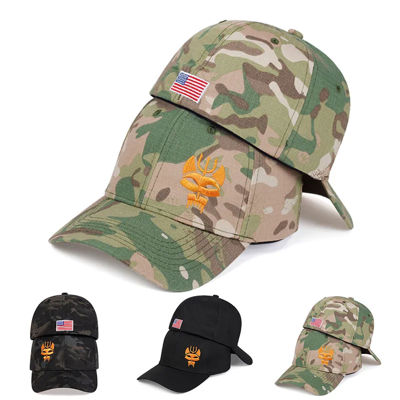 Unisex Forked Wolf Embroidery Snapback Camouflage Baseball Caps Spring and Autumn Outdoor Adjustable Casual Sunscreen Hat