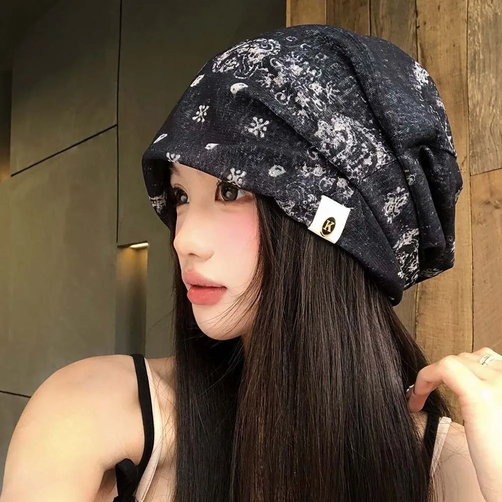 Vintage Paisley Beanie Versatile Style Retro Print Breathable Slouchy Hat Thin Fabric Breathable Face Framing Bonnet