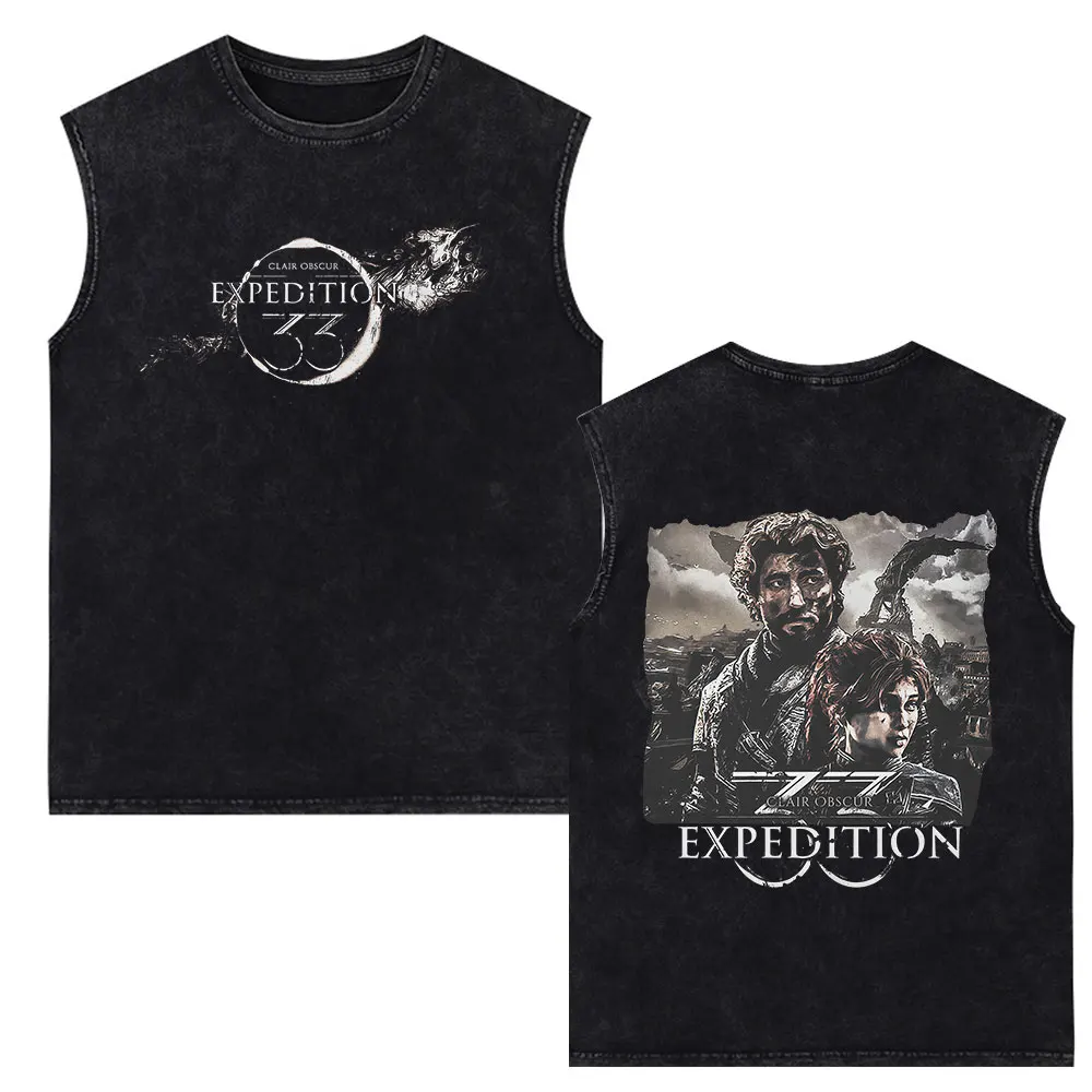 Clair Obscur Expedition 33 Game Vintage Washed Vest T-shirt Men's Women Fashion Casual Oversized Sleeveless Tank Tops Streetwear