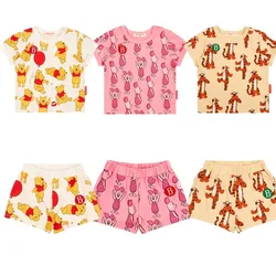 Cartoon Winnie Children's Set Summer Clothing Short Sleeved T-shirt Fashion Cute Baby Boys Girls Tracksuit Tees 2 Piece Outfits