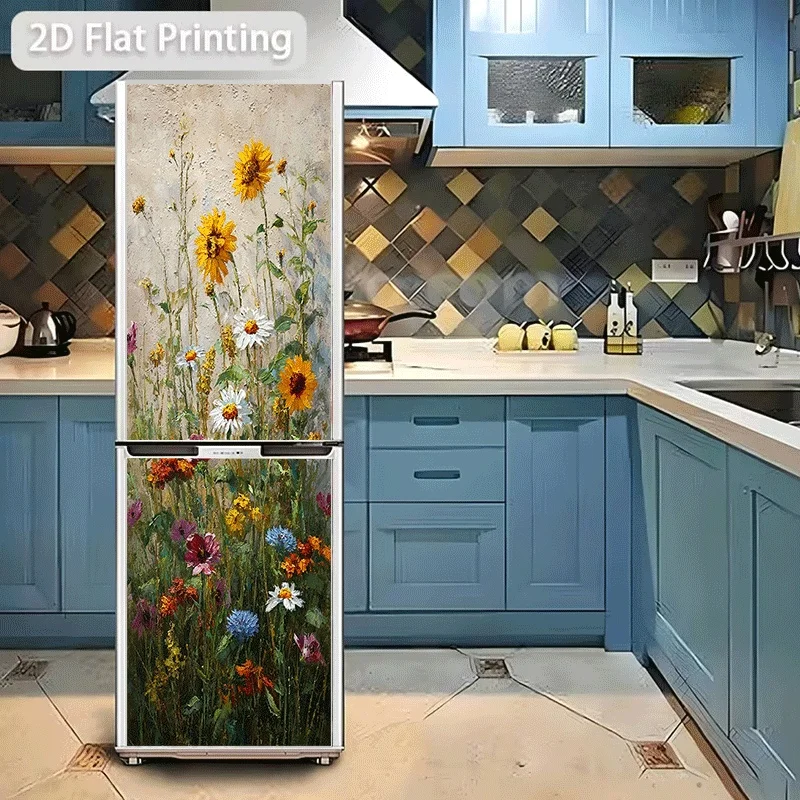 Refrigerator Sticker[60X180 Cm]Sticker for Refrigerator And Dishwasher, Featuring Wildflowers in Bloom, Sunny Flower Clusters,