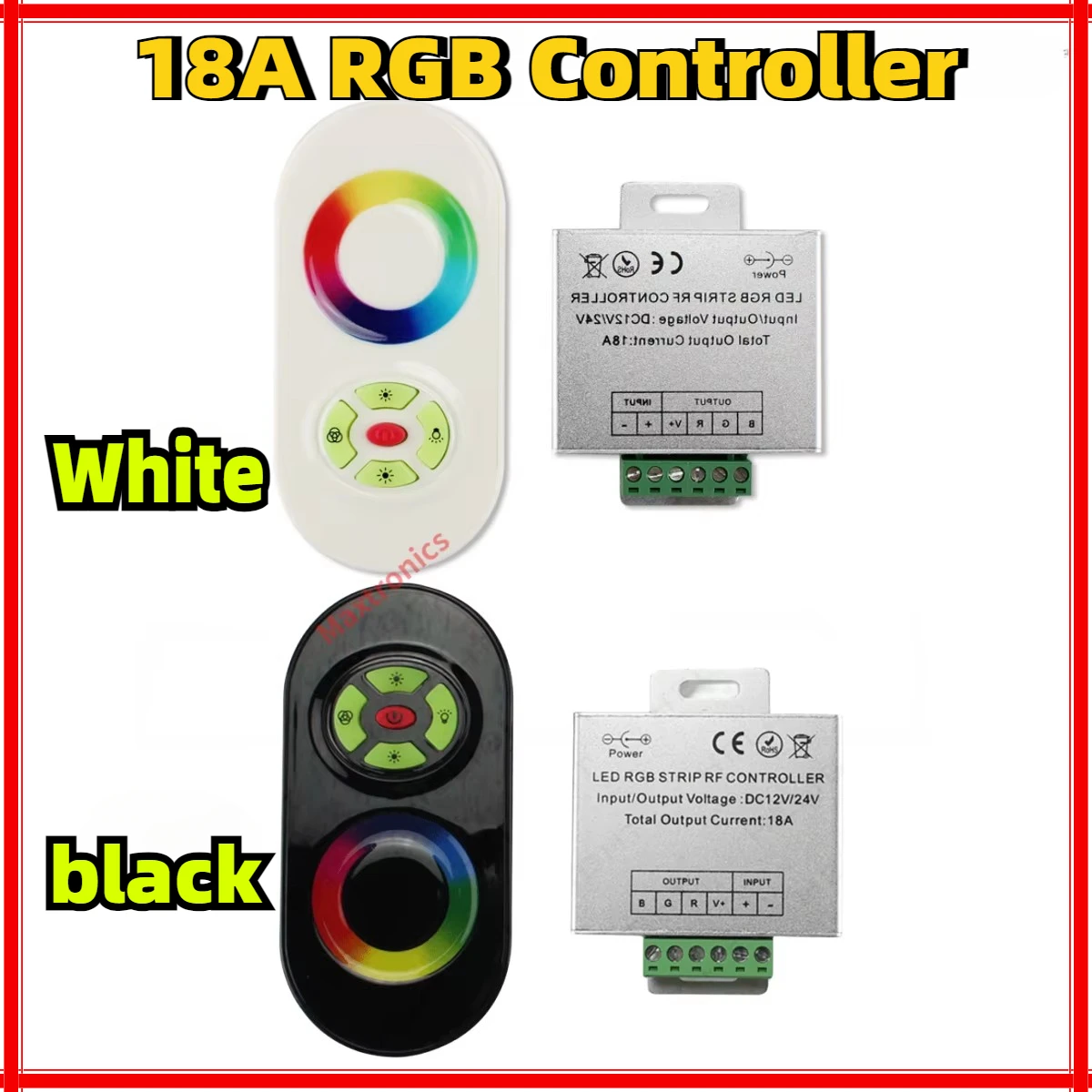 NEW 18A RGB Controller DC12V-24V Wireless RF Touch Panel Dimmer 5 Keys Remote Controle for 2835 3528 5050 RGB LED Strip Lights