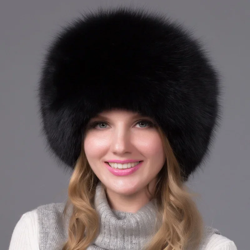 Fox Fur Grass Hat Full Leather Mongolian Hat Genuine Leather Top Thickened Warm Ear Protection Hat Princess Hat Winter