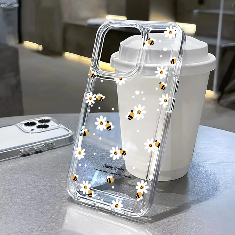 

Daisy smiley pattern transparent phone case,suitable for iPhone 16, 16Pro, 16Pro Max, 16Plus to 11, 12, 13, 14, 15 series