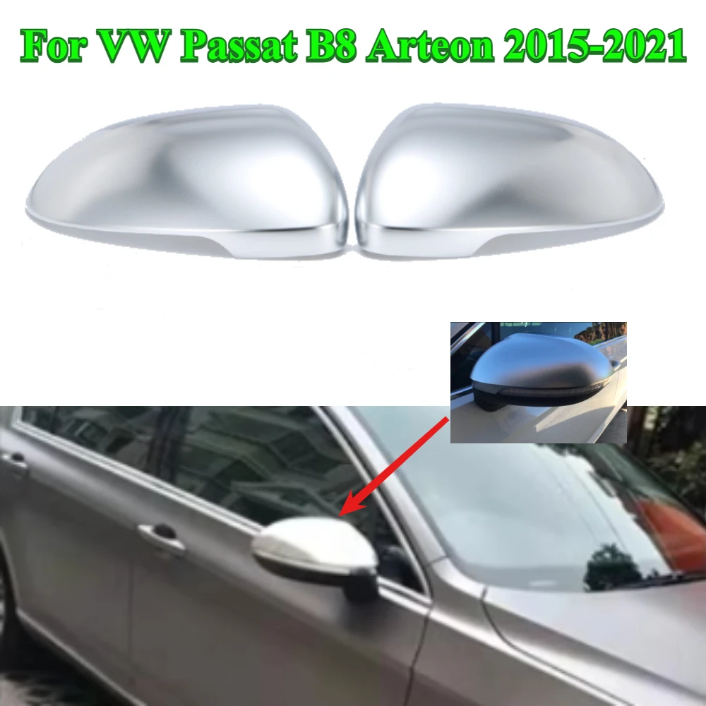 For VW Passat B8 Alltrack Variant Arteon 2018 2019 2020 2021 Brushed Matte Cover 2015 2016 2pc Silver Chrome Side Mirror Cap