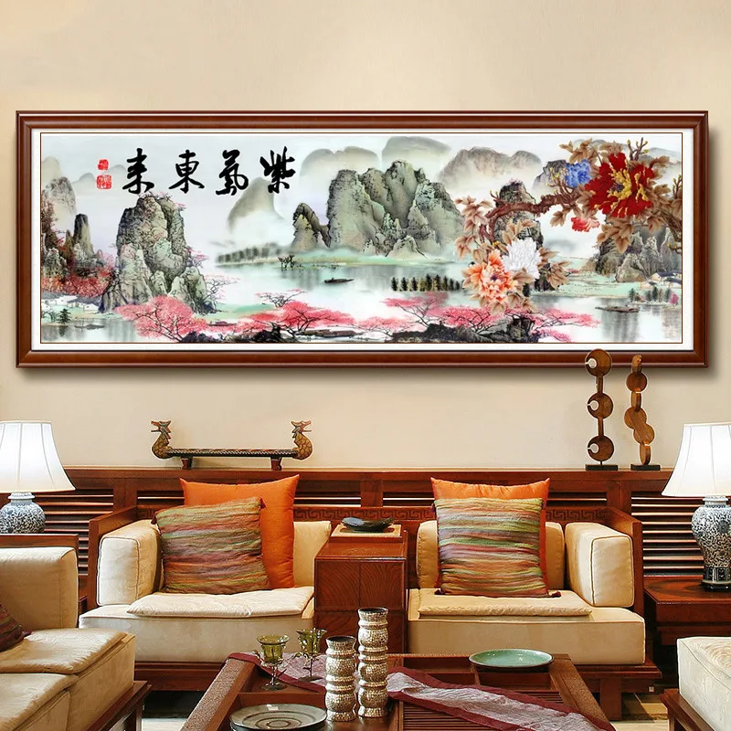 New Chinese Landscape Diamond Painting Purple Atmosphere Comes from the East. Diamond Embroidered Horizontal Auspicious Picture