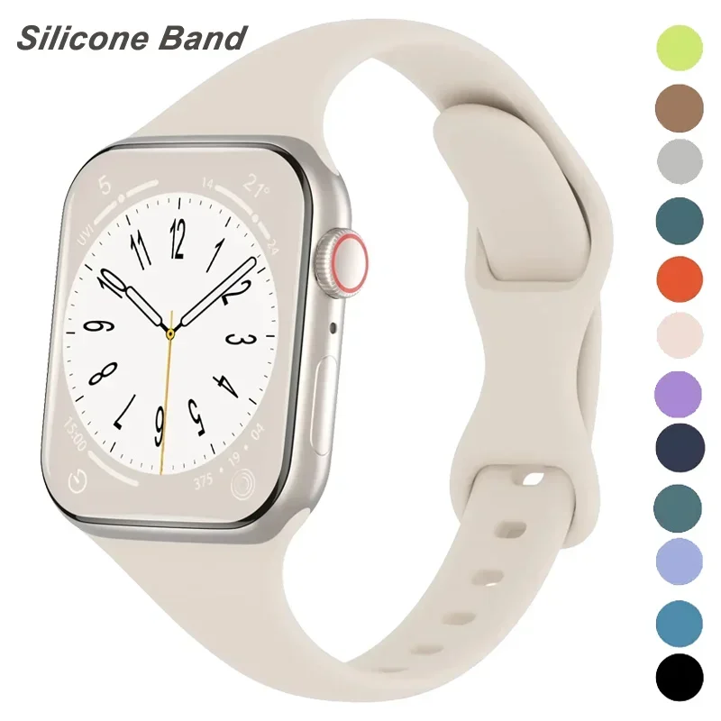 Thin Silicone Strap For Apple Watch 49mm 44mm 45mm 41mm 42mm Solid Color Strap Bracelet For IWatch Series 9 8 7 6 5 4 SE Ultra 2