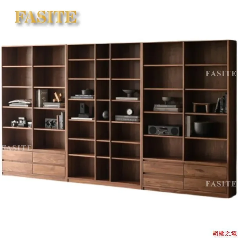 For North American Black Walnut Full Wall Combination All Solid Wood Bookcase Small Apartment Simple Modern Study Bookshelf