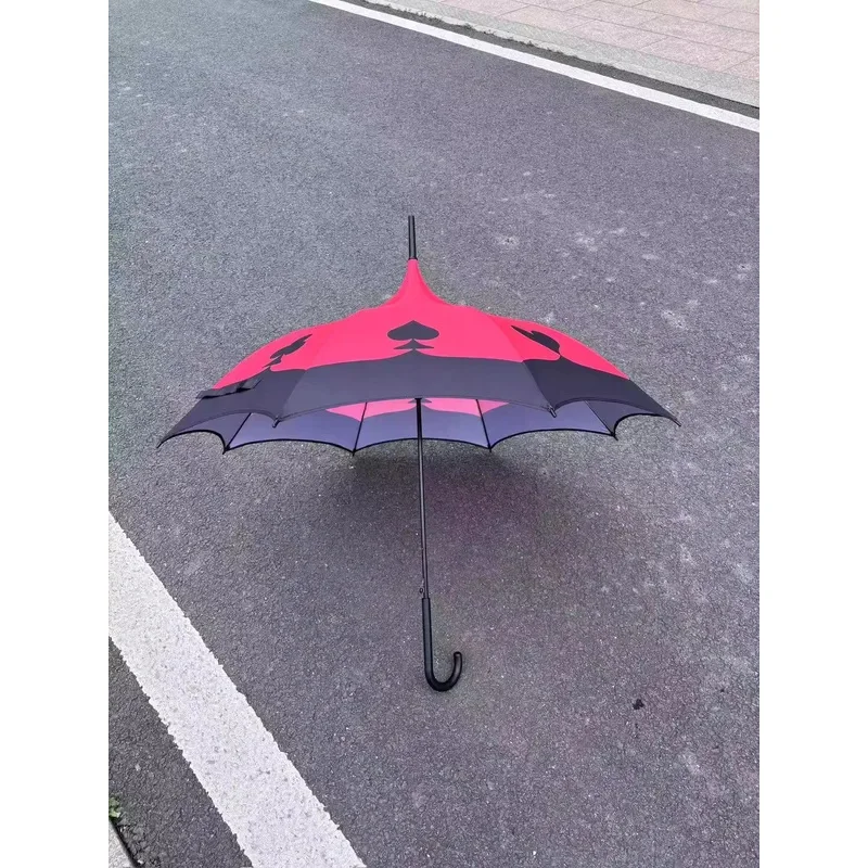 قشر تأثيري حلي قشر مظلة Hazbin تأثيري فندق أحمر أسود القلب مظلة هالوين حزب قشر مقبض طويل مظلة PY ^ 0!