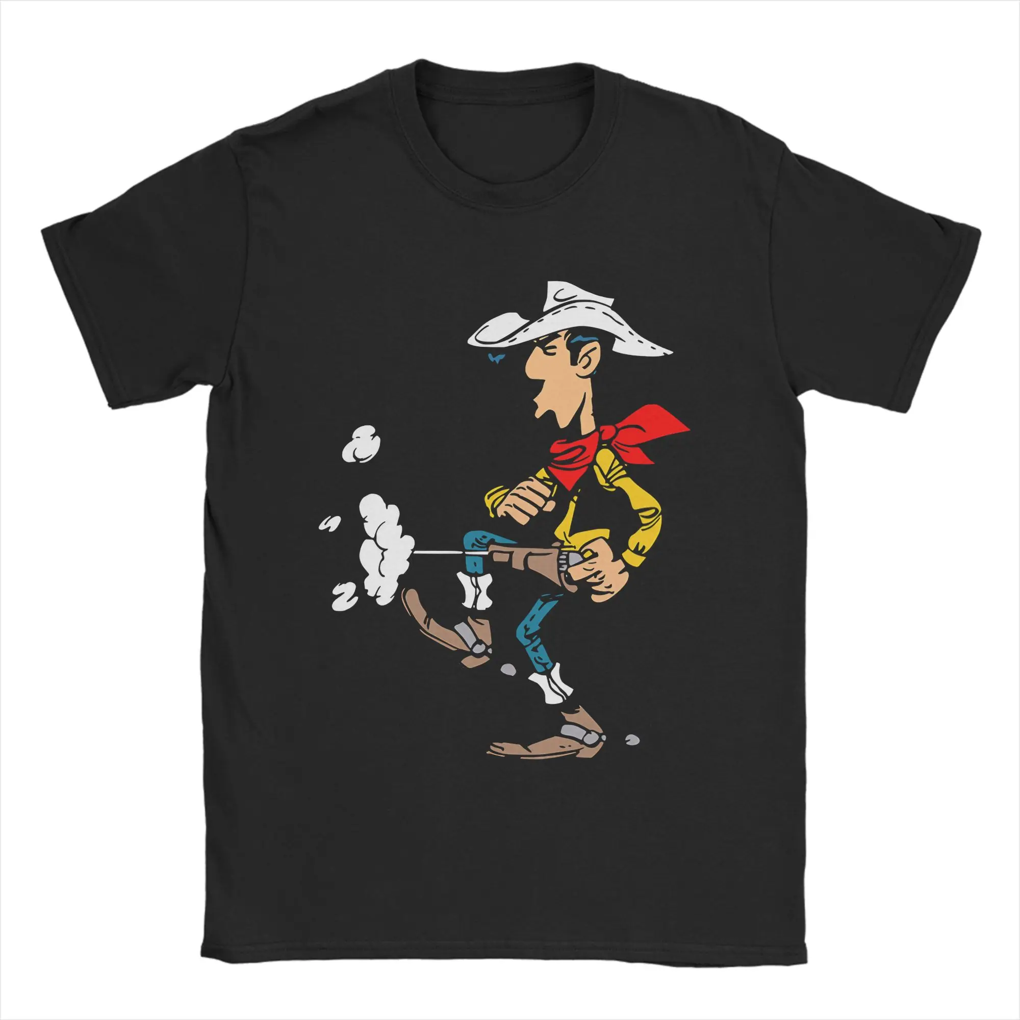 Men's Lucky Luke T Shirts Cartoon Pure Cotton Tops Casual Short Sleeve Round Neck Tees Birthday Gift T-Shirt