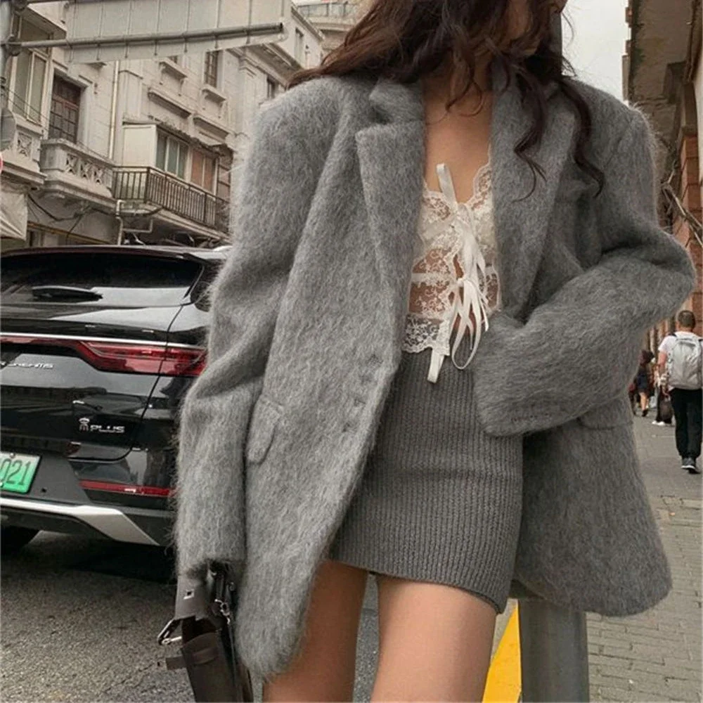 Elegant and Sophisticated Suit Style Woolen Coat, Autumn and Winter New Fashionable Loose and Thickened Coat for Women  Vintage