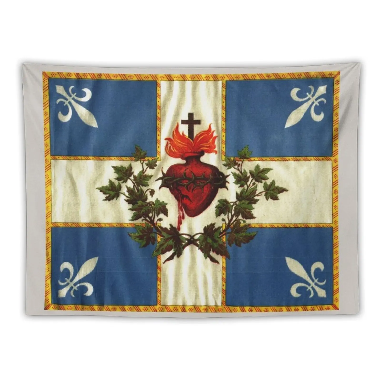 Quebec flag drapeau Québec Patriote Carillon Sacré-C?ur Christian Catholic old vintage edition with fleurs de lys HD Tapestry