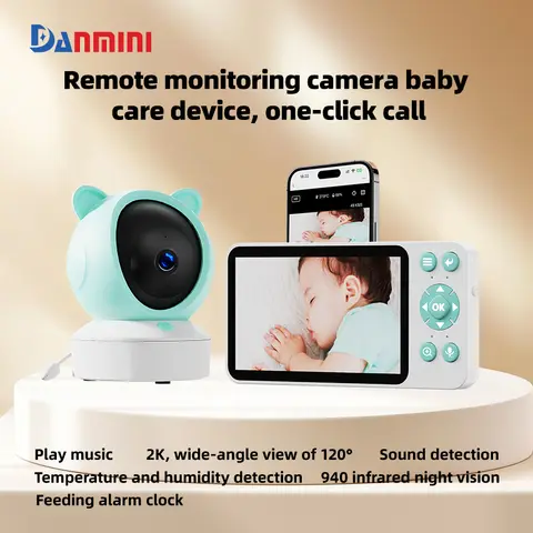 Danmini 2.4G Baby Monitor PTZ Mobile Tuya App Remote Control 5'' HD Display 1080P Camera Two-way Intercom Night Vision Babyphone