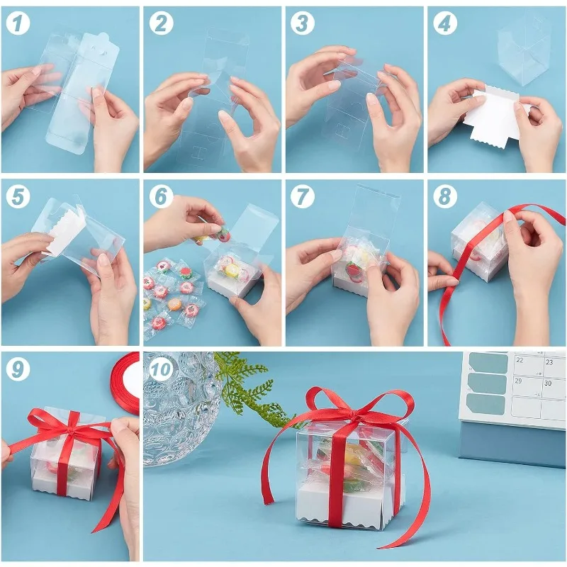 20 Packs Clear Plastic Gift Boxes with Paper Pedestal Transparent Favor Box for Candy Cookie Wedding and Baby Shower Party Treat