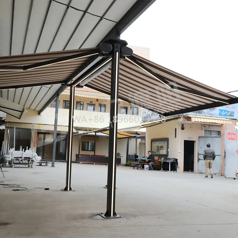 

Кассетный двухсторонний тент для кофе, отдельно стоящий, черный тент-бабочка, солнцезащитный козырек, пульт дистанционного управления, алюминий, полный