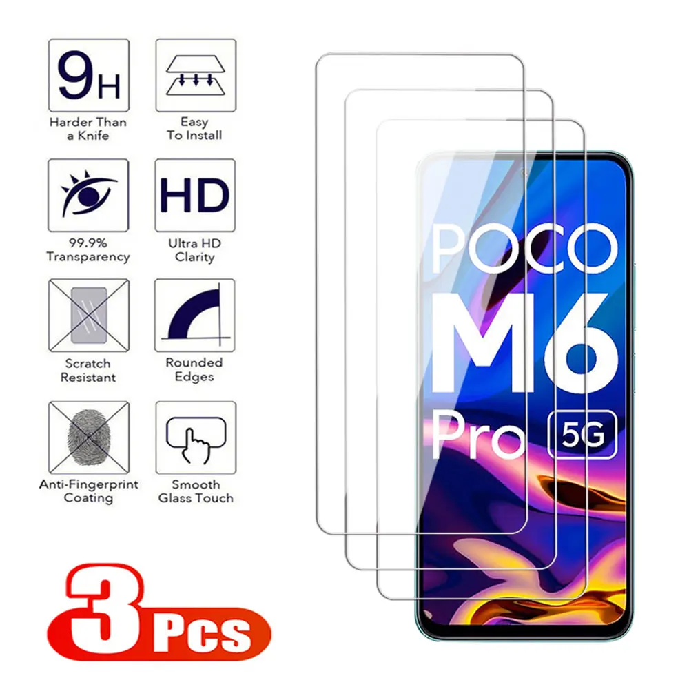 3Pcs For Xiaomi Mi Poco F3 F4 F5 Pro M3 M4 M5 M6 Pro 4G 5G Tempered Glass Xiaomi Poco M5S  F3 F4 GT Screen Protector GlassFilm