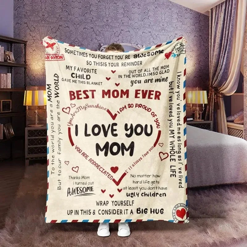 

Letter To Mom Pattern Blanket, 1/2/3 Counts Soft Comfortable Warm Throw, Air-Conditioned Room Warm Nap Blanket
