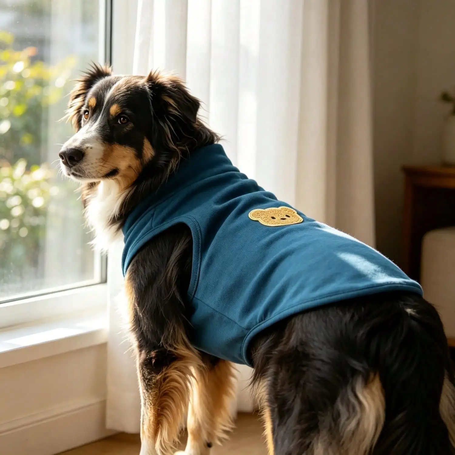 Ärmelloses Rollkragen-Hundeweste für große Hunde, weiche Strickkleidung für Haustiere mit niedlichem Bären-Applikationsaufnäher, warmes Hausoutfit – Detail 31