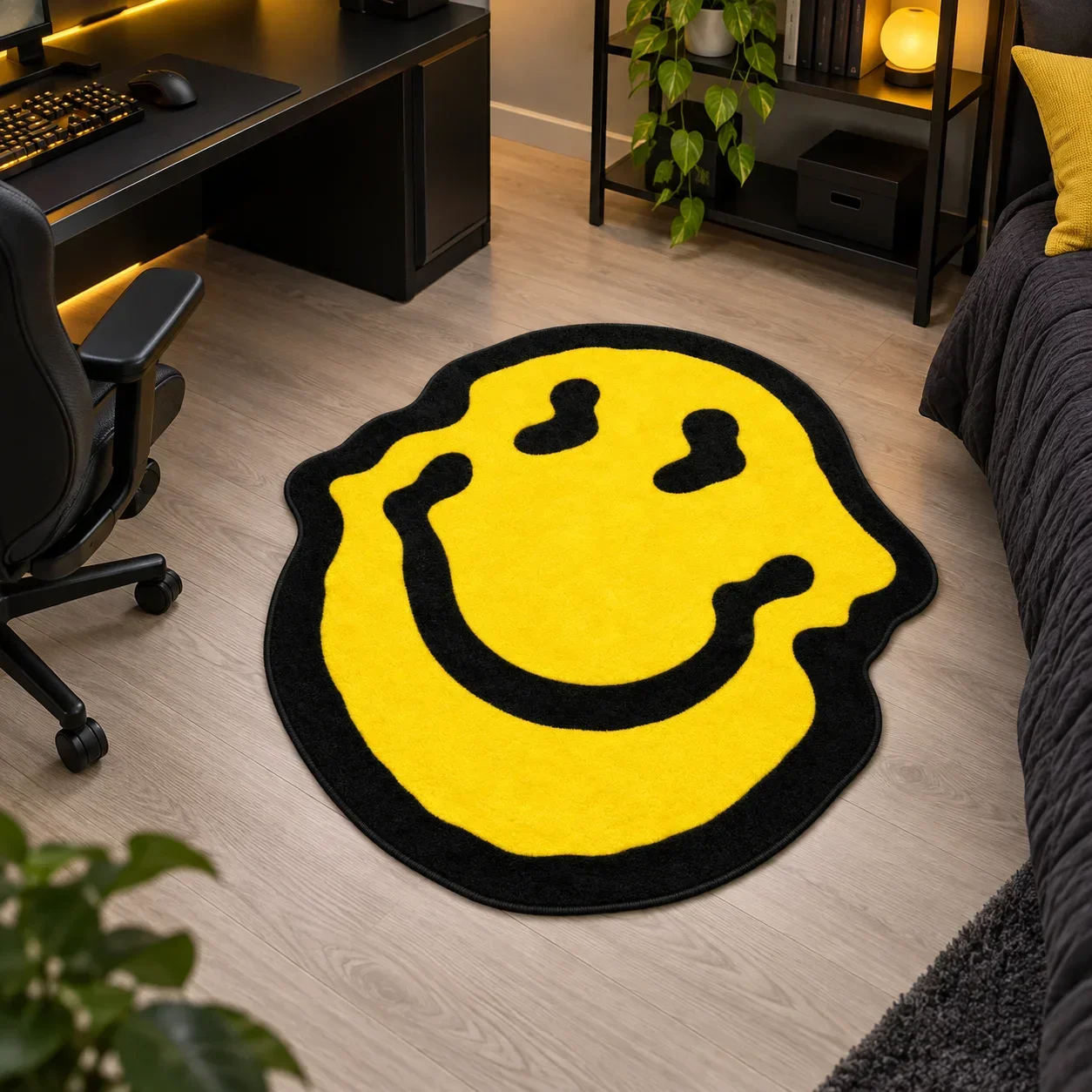 Yellow Melting Smile Irregular Shaped Area Rug, Soft Non Slip Floor Mat for Bedroom Living Room Entryway Nursery Reading Corne