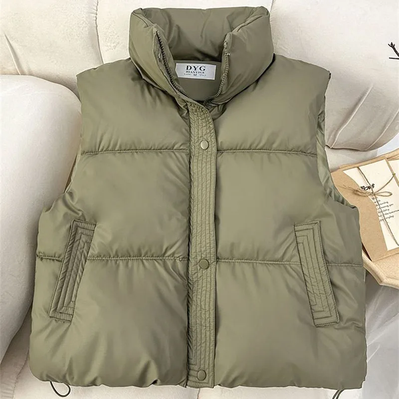 PU Leather Jacket Women Autumn Winter 2025 New Down Cotton Vest Coat Korean Loose Short Sleeveless Jacket Collar Waistcoat Lady
