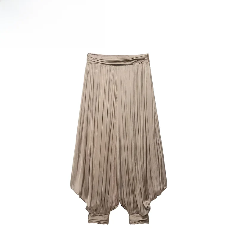 

Новые весенние модные женские свободные брюки с плиссировкой, повседневные брюки из полиэстера с завышенной талией