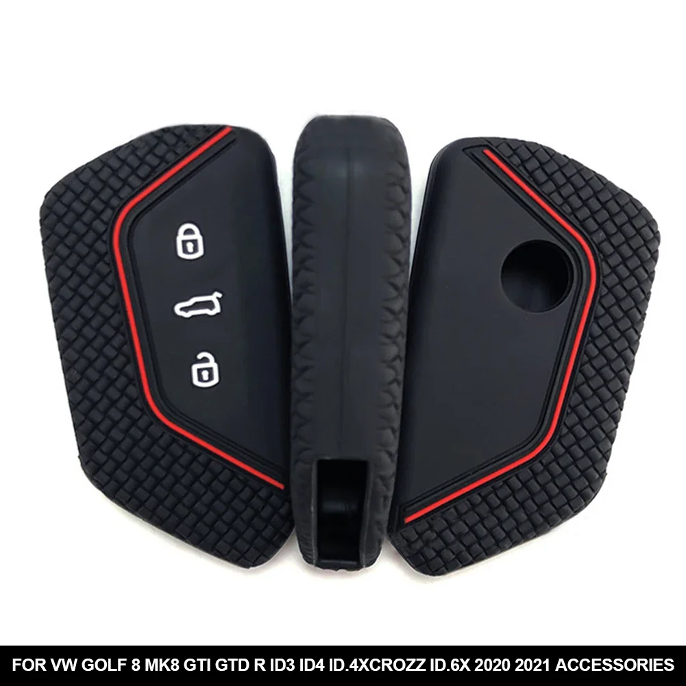 Silicone Car Key 3 Button Key Cases Cover Protection For VW Golf 8 Mk8 GTI GTD R ID3 ID4 ID.4XCROZZ ID.6X 2020 2021 Accessories