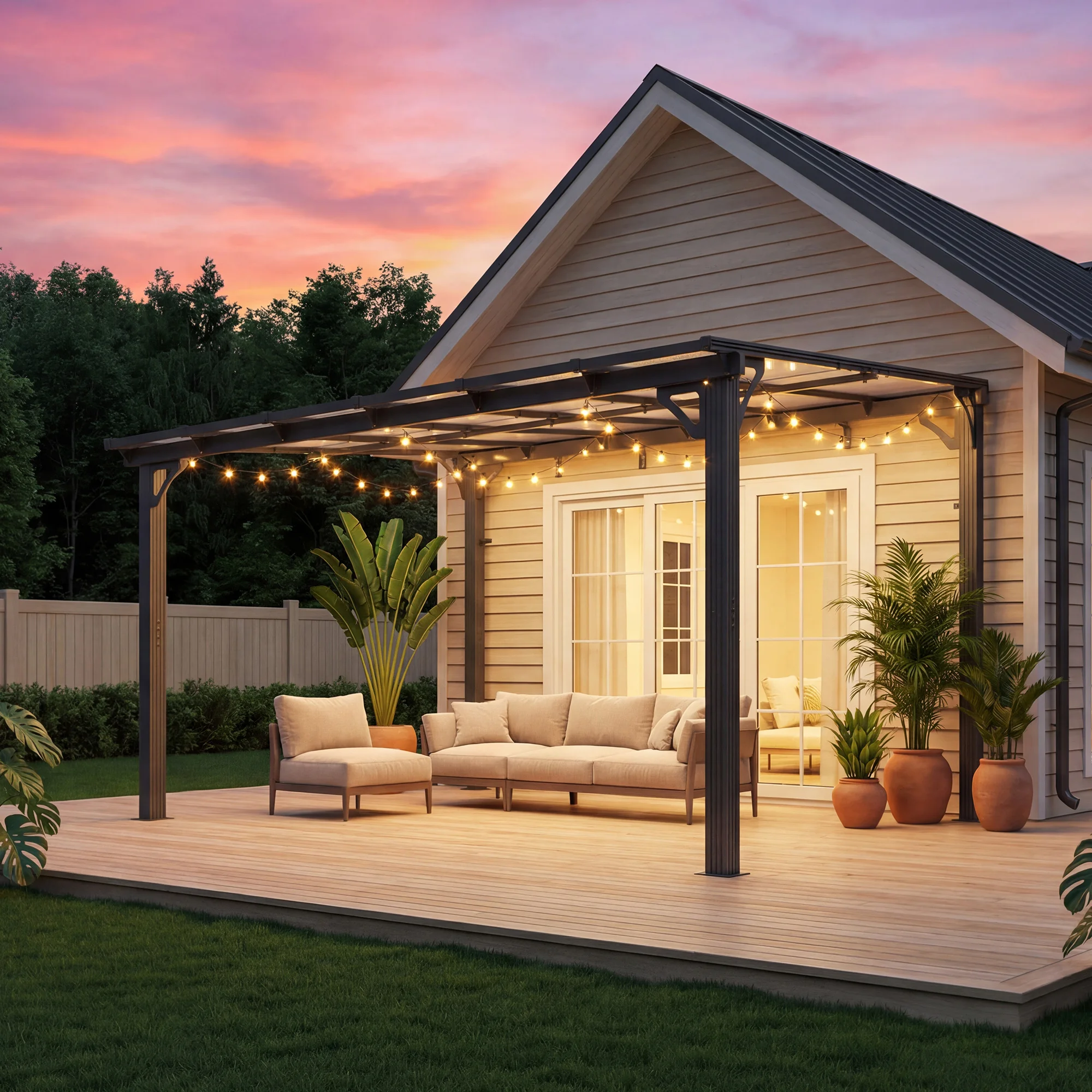10x12FT Gazebo, Wall-Mounted Gazebo with Aluminum Frame & Polycarbonate Roof, Hardtop Pergola, Awnings for Patio, Backyard