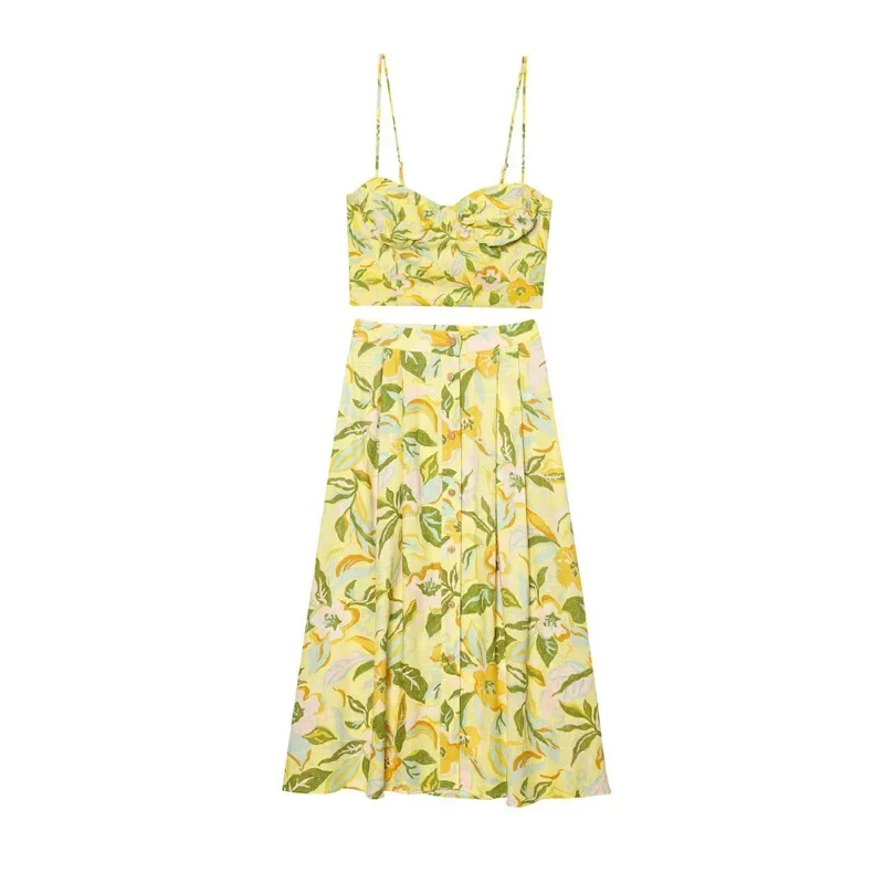 

Отпуск, пляж, летние женские комплекты юбок, макси-юбка на пуговицах, новая мода, элегантный слинг с цветочным принтом, сексуальные комплекты для женщин, костюм из двух предметов