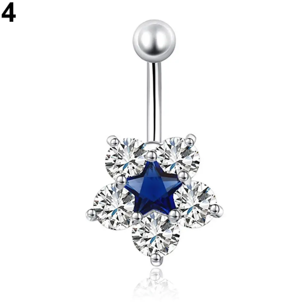 Women Rhinestone Flower Belly Button Navel Ring Bar Body Piercing Jewelry Charm piercing ombligo waist beads