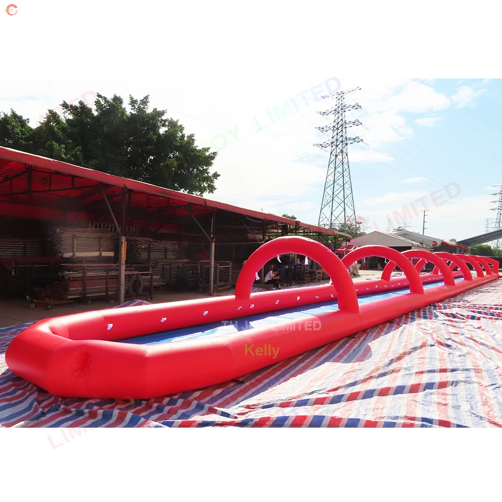 Glissière d'Eau Gonflable de 30m de Long, avec Extrémité de Piscine, Glissière de Ville avec Arcs