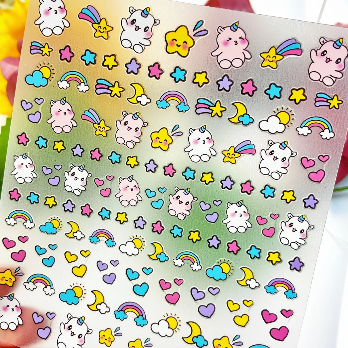 1 sheet Nail cartoon sticker Japanese Unicorn Cute back adhesive waterproof nail love decorative sticker