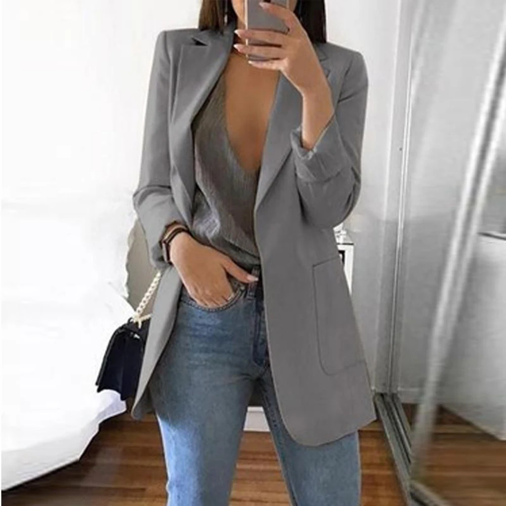 2024 Nuovo Stijl Moda Hot Met Pocket Vintage Vrouwen Ol Lange Mouwen Slim Fit Giacca casual Jas Lange Uitloper