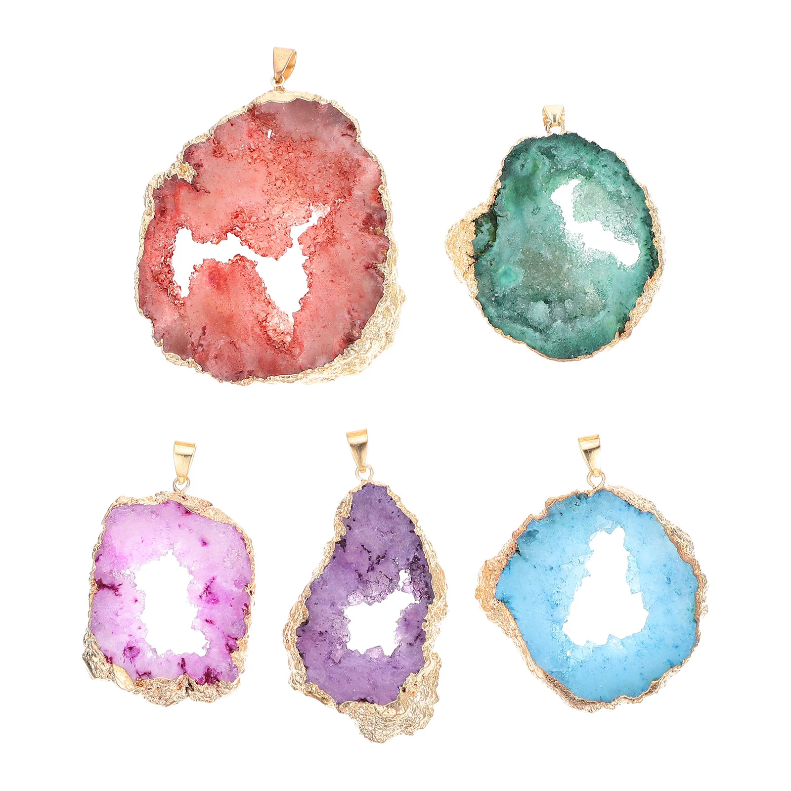 5 Pcs Agate Geode Pendant Jewelry Making Pendants Creative Stone Shape Alloy Natural Decoration Slices