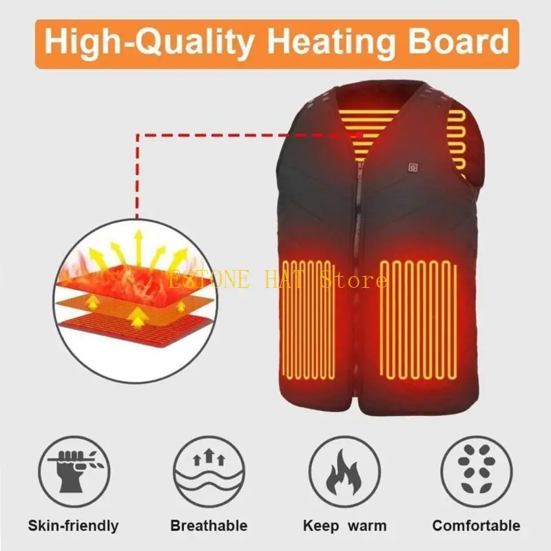 49MF 5 구역 가열 조끼 전기 자켓 코트 남여 겨울 따뜻한 조절 가능한 지퍼 민소매 양복 조끼 3 가열 레벨