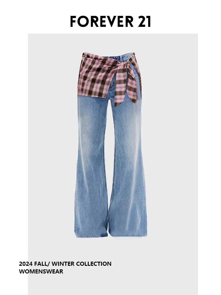 

Джинсы в стиле ретро с цветными вставками, винтажные, осенне-зимние, больших размеров, женские, с высокой талией