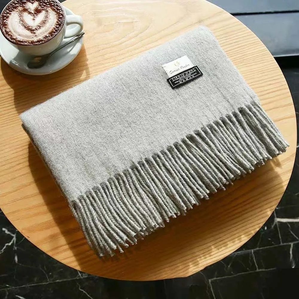 Szalik z poliestru odporny na zimno, klasyczny szal z wełny, miękki i ciepły, jednolity kolor, szal w stylu koreańskim, długi szal na szyję z frędzlami, dla par.