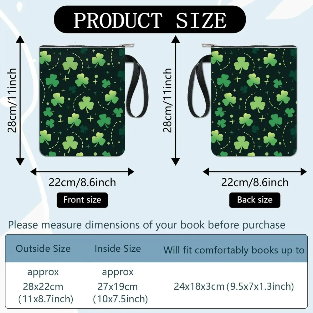 Clover Book Covers Plant Leaf Book Protector Book Sleeve for Paperbacks Washable Fabric Cloth Book Cover with Zipper and Extra