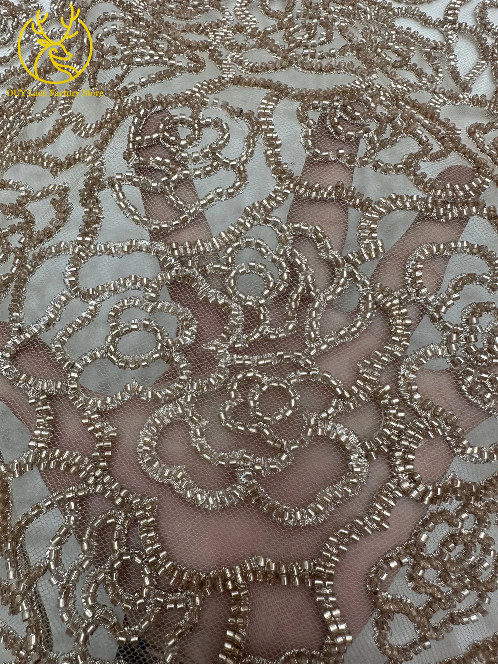 Stickerei-Blumen Perlen-Pailletten Spitzenstoff Französischer Tüll Netz-Stickerei Nigerianischer Spitzenstoff Brautkleid-Stoff – Detail 13