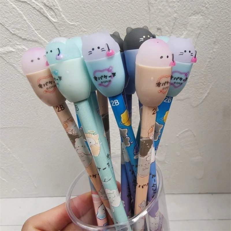 Cute Cartoon Print Wooden Pencil Sets Doll Shaped Drawing Writing Pencils Cute Juice Cat School Stationery Birthday Favor Gift