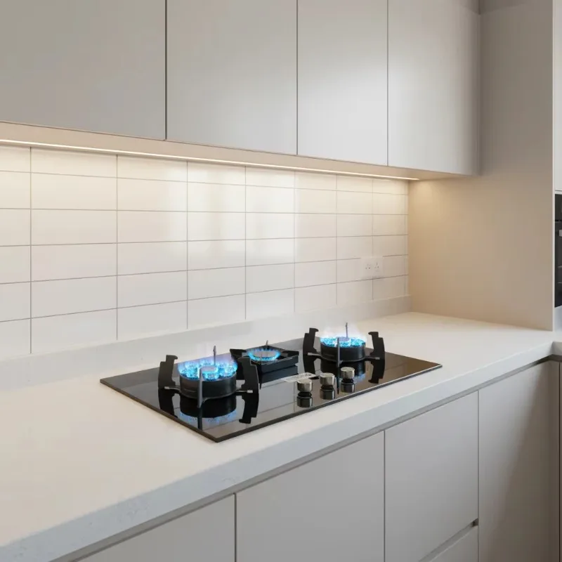3 Burner Tempered Glass Gas Cooktop Flipable Panel Natural Gas Hob Household Built-in Gas Stove