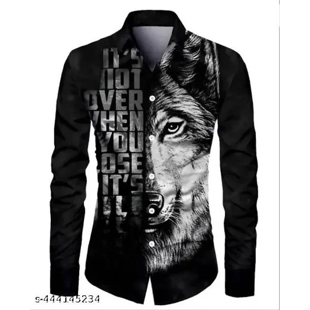 Men's Animal Wolf Fierce Pattern 3D Casual Print Shirt Thickened Fleece Autumn  Collar Nine Sleeve Special Wide Fit Jeans