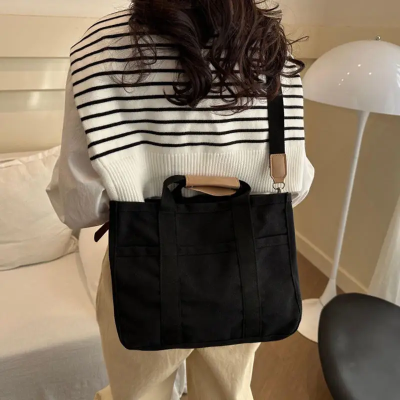 

Новинка 2025 года, горячая распродажа, холщовые сумки-тоут большой емкости для работы, сумка для переноски в студенческом стиле, студенческая одежда, книга на плечо