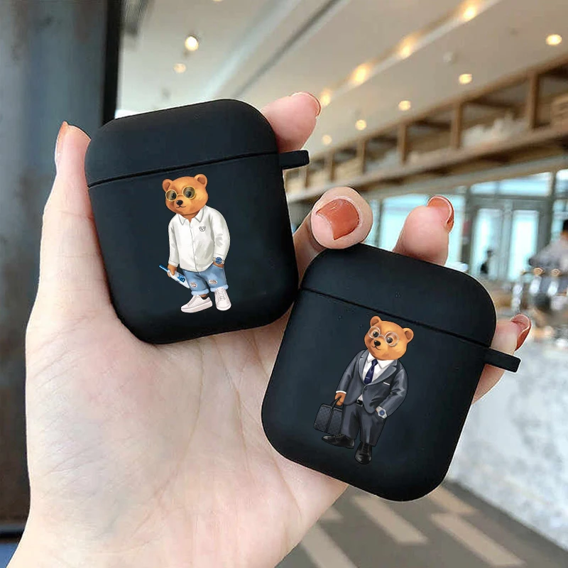 Fashion casual cute bear Soft silicone TPU Case For AirPods Pro 1 2 3 4Luxury Black Luxury Wireless Bluetooth Earphone Box Cover